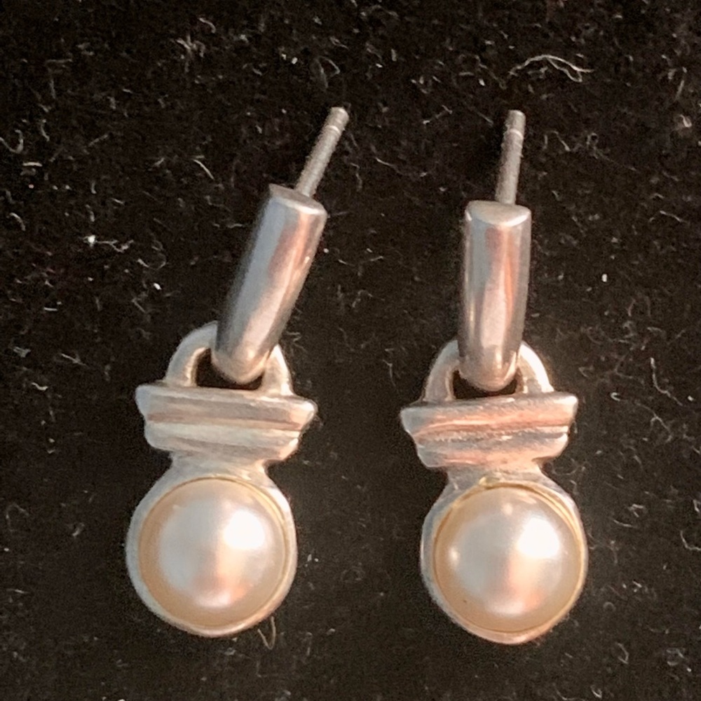 925 Sterling and Pearl Drop Pierced Earrings